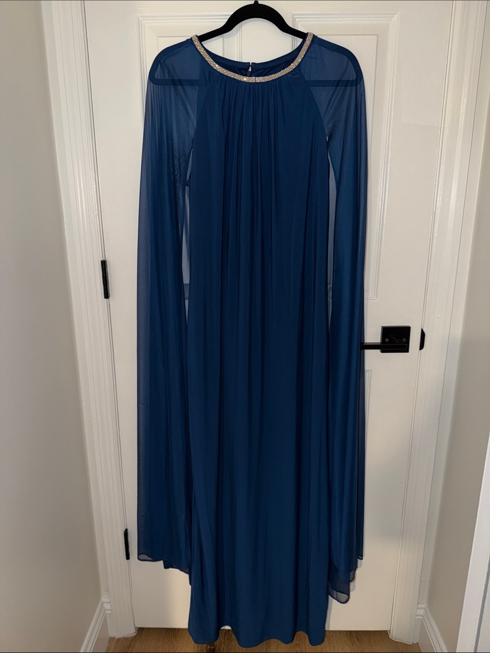 R&M Richards Deep Blue Gown with Beaded Collar